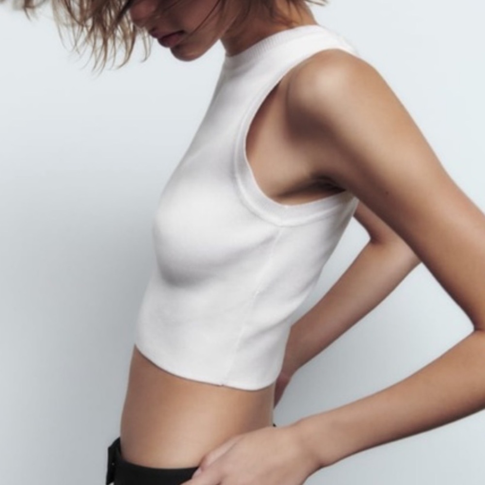 NWT • Zara • White Ribbed Crop Tank •
